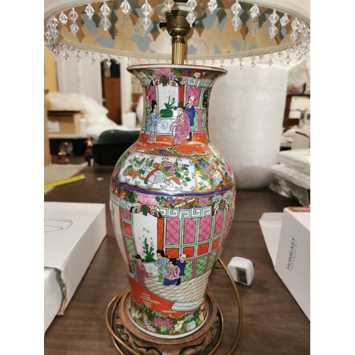 71 - 63 cm tall Oriental Satsuma style scenic table lamp with Laura Ashley shade