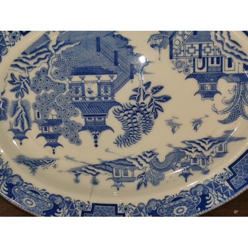 55 - 23.5 cm diameter Royal Worcester willow pattern plate and matching oval plate with crack plus other ... 