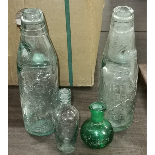 216 - 2 x old Codd bottles with balls and 2 x other small glass bottles