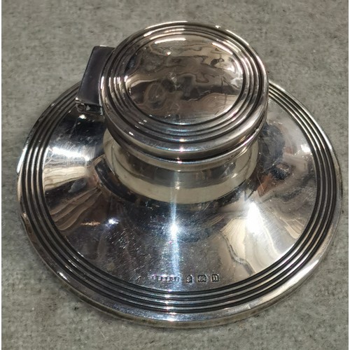 398 - Birmingham hallmarked silver inkwell with liner