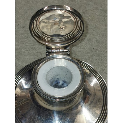 398 - Birmingham hallmarked silver inkwell with liner