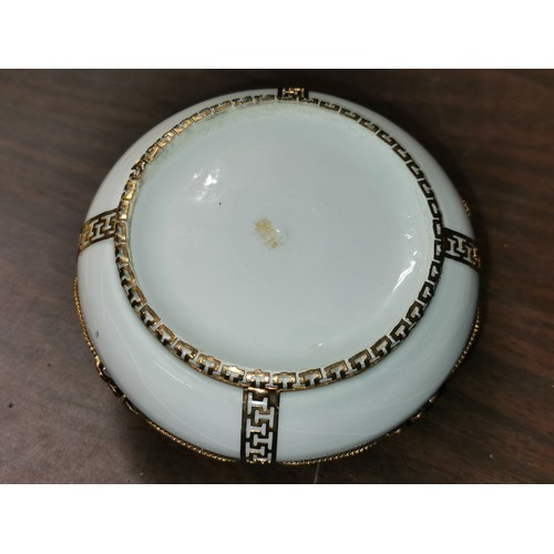 83 - Porcelain ashtray with gilt filigree casing