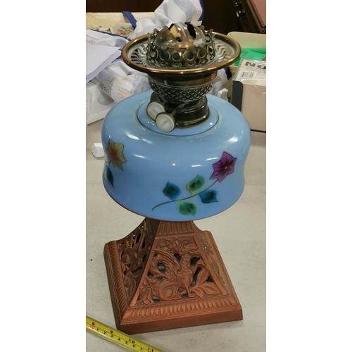 297 - Blue glass Duplex oil lamp base