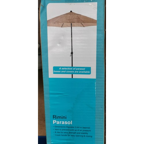 20 - Boxed and unused Rimini beige hand crank 2.4 mtr diameter garden parasol