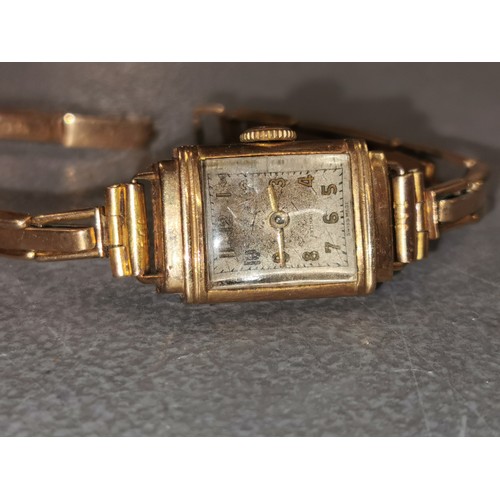 408 - Vintage ladies non working 9 ct gold watch with 9 ct bracelet strap - gross weight 13.5 gm