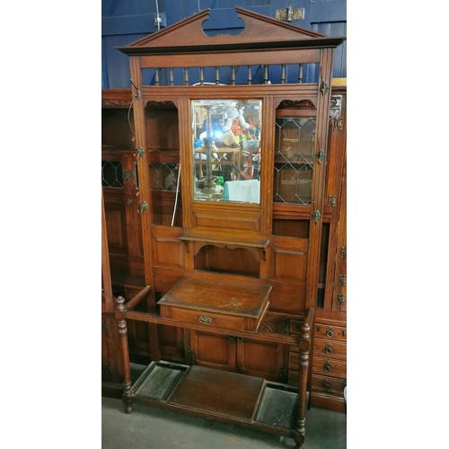 373 - 119 x 39 x 224 cm tall clean old oak mirrored hall stand