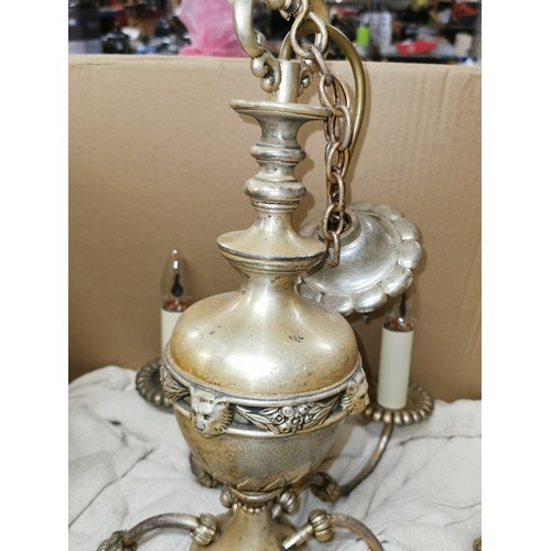 229 - Heavy gilt 6 arm chandelier ceiling light