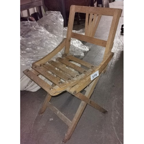 379 - 55 cm tall old wooden childs folding occasional garden chair