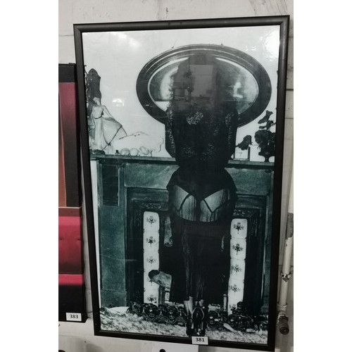 381 - 53.5 x 89 cm framed semi erotic black and white woman from behind large picture print