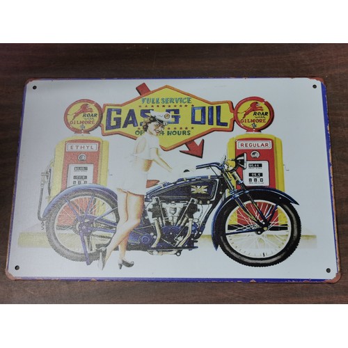 29 - 30 x 20 cm tin, Gilmore gas and oil, reproduction advertising sign