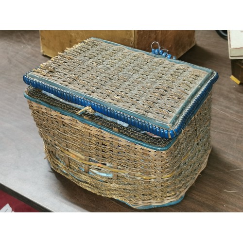 238 - Old wicker sewing box and contents