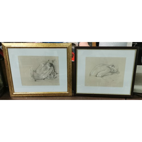 131 - 58.5 x 48 cm gilt framed and 1 x slightly smaller, female pencil study prints by Van Hove