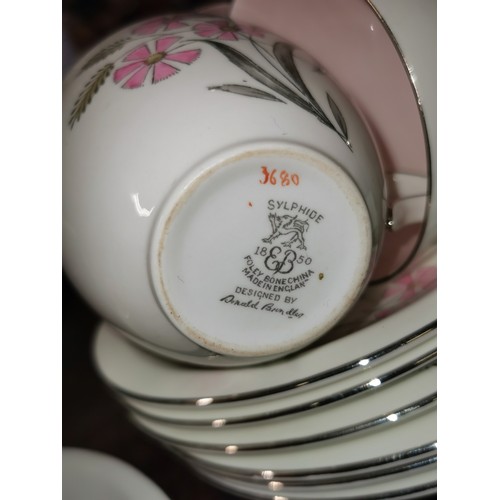 155 - Foley bone china Donald Brindley 'Sylphide' part tea set bundle of 5 x cups, 6 x saucers and side pl... 