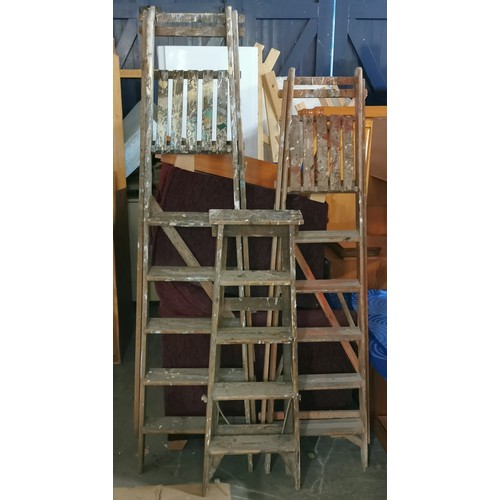 82 - 3 x sets of vintage wooden step ladders