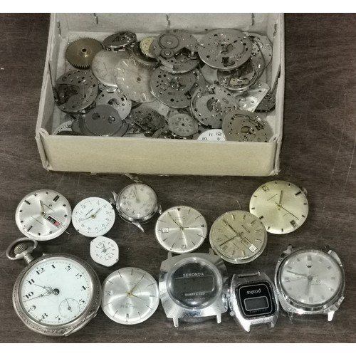 9 - Box of assorted watch faces and mechanisms etc