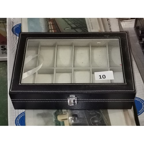 10 - Faux leather watch display case - holds 12 watches