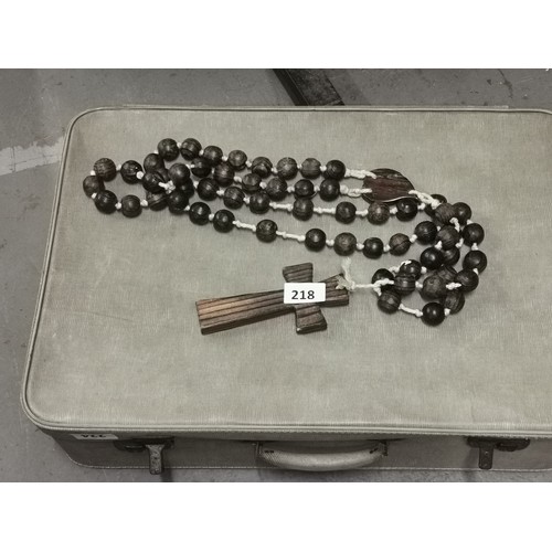 218 - 17 x 8.5 large wooden cross and rosary beads