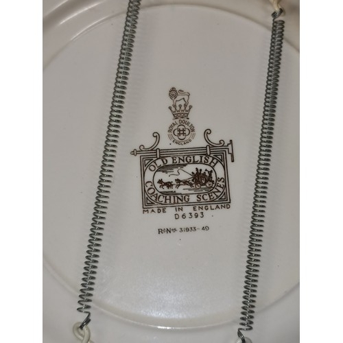 233 - 26.5 cm diameter Royal Doulton D6393 old English coaching scene plate with wall hanger attached