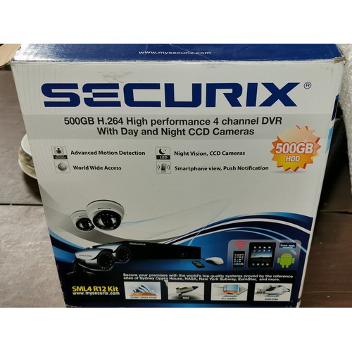 124 - Boxed Securix 4 channel DVR security system kit, good condition but DVR doesn't boot - possibly from... 