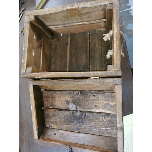 86 - 39 x 30 x 32 cm old wooden chest - one hinge needs pinning