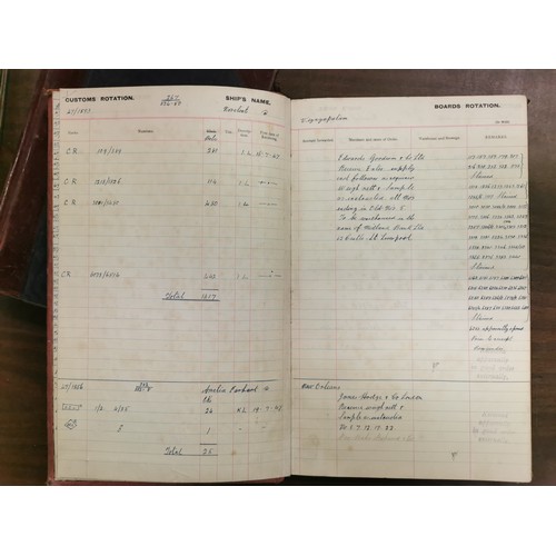 113 - 2 x 1940's and 1 x 1950 tobacco warehouse receiving books and Albert Dock labour book - all full and... 