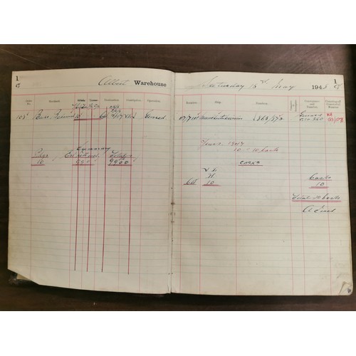 113 - 2 x 1940's and 1 x 1950 tobacco warehouse receiving books and Albert Dock labour book - all full and... 