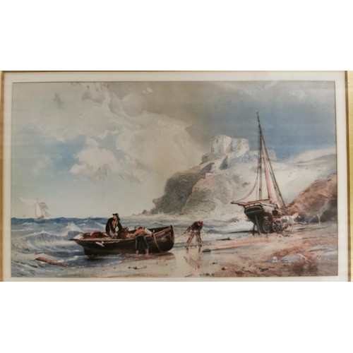 225 - 46.5 x 36 cm framed and mounted old coastal scene picture (not dot print) with no visible ID