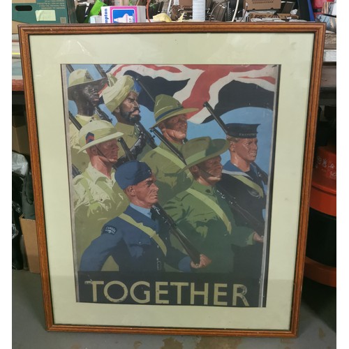 416 - 76 x 91 cm framed and mounted large WWII Commonwealth armed forces poster titled 'Together'