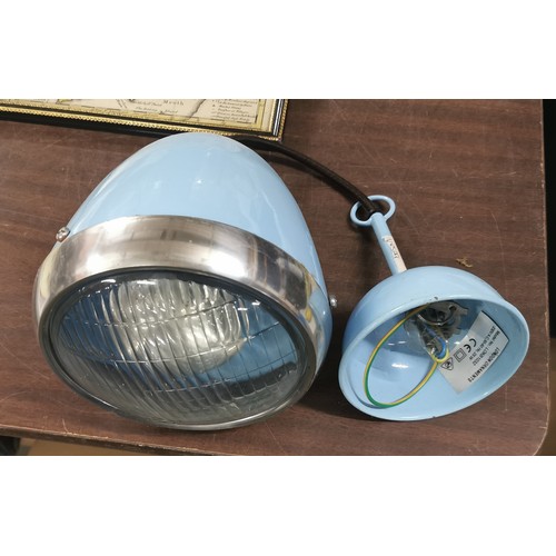 398 - Blue Vespa front light shaped ceiling light