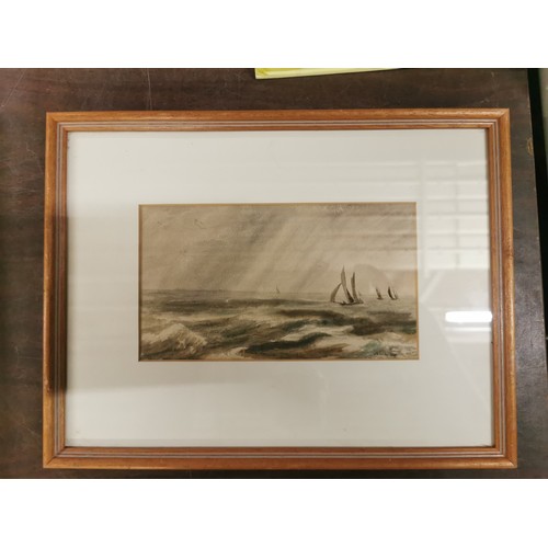 393 - 35 x 27 cm framed and mounted water colour of yachts in roughish seas by H. Rackwood?