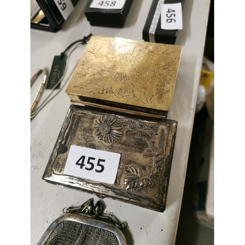 455 - 1 x brass and 1 x plated cigarette/trinket boxes