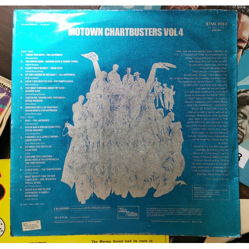 593 - 2 x compilation vinyl albums - Motown Chartbusters(red vinyl) vol 4 in very good & 15 Mersey hits in... 