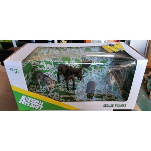 1 - New and boxed Animal Planet Deluxe figures set of North American animals being 2 x wolves, moose and... 