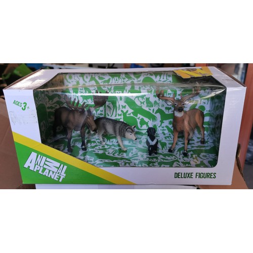 13 - New and boxed Animal Planet Deluxe figures set of North American animals being moose, stag, wolf and... 