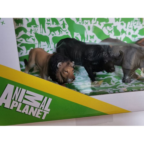 40 - New and boxed Animal Planet Deluxe figures set of African animals being Lion, Buffalo, Rhino & Hippo... 