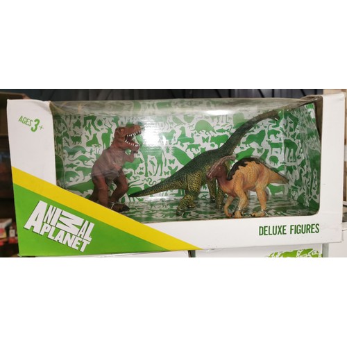 51 - New and boxed Animal Planet Deluxe figures set of dinosaurs being T-Rex, Brachiosaurus & parasaurolo... 