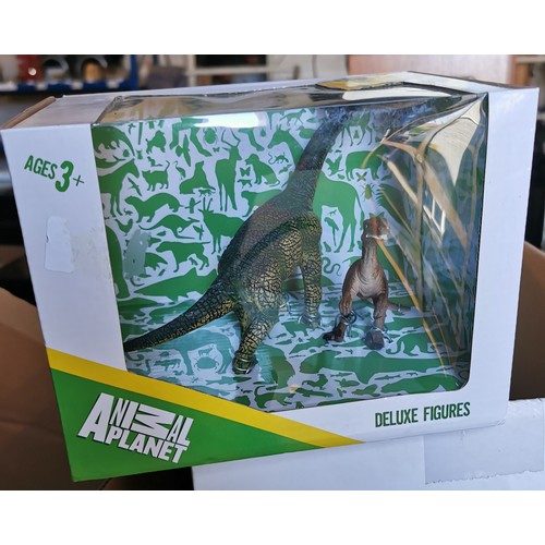 52 - New and boxed Animal Planet Deluxe figures set of dinosaurs being Velociraptor & Brachiosaurus - box... 