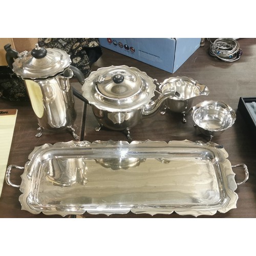 60 - RP EPNS stamped 5 piece tea set including tray