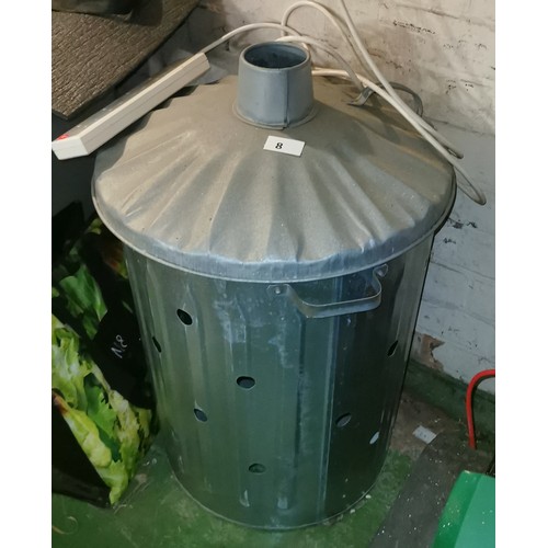 8 - As new metal burning bin with lid