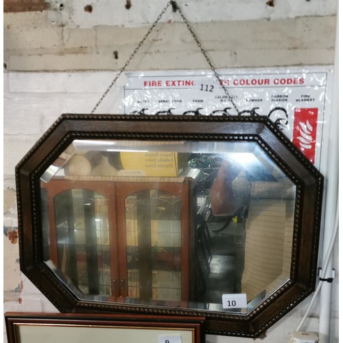 10 - 59 x 42.5 cm oak frame, bevelled glass elongated octagonal wall mirror