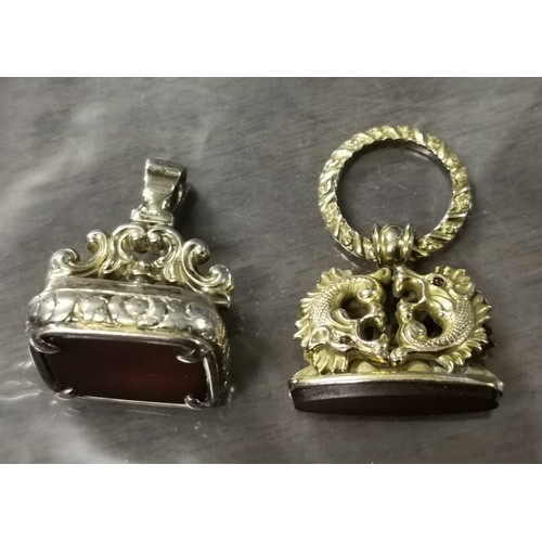 56 - Pair of Victorian gilt fobs with red stones