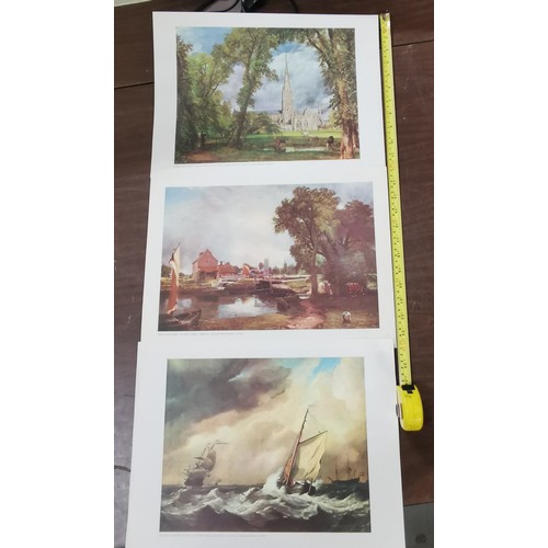 320 - Bundle of large unframed colour prints being 6 x old London, 2 x Constable and 1 x Van De Velde mari... 