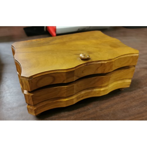 55 - Small wooden jewellery box and contents