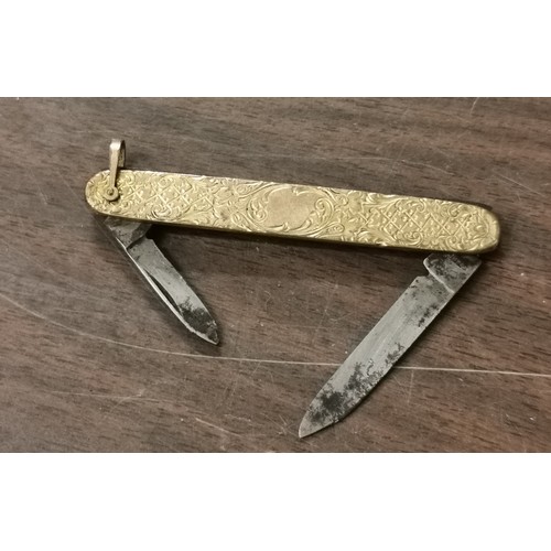 31 - Art nouveau cartouche design gold tone vintage US pocket knife