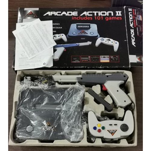 329 - Boxed Arcade Action II retro gaming console with 2 x controllers, gun and 101 game cartridge