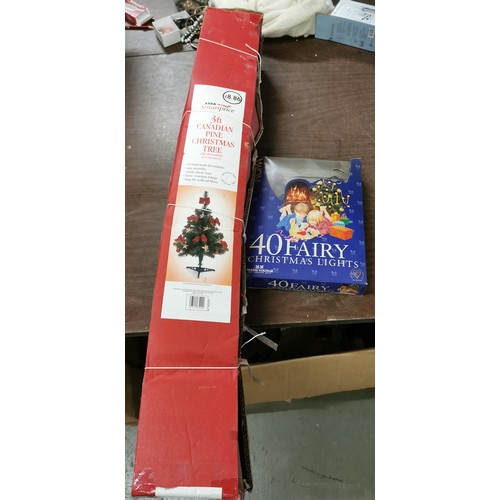 254 - Boxed 3 ft decorated Canadian pine Xmas tree and boxed 40 x multi-coloured fairy lights