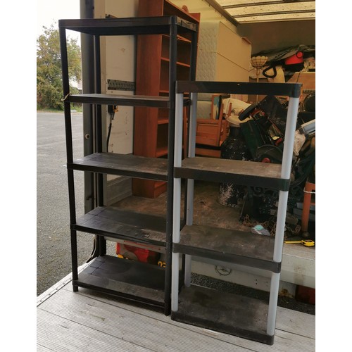 96 - 2 x plastic garage/shed storage racks, largest being 70 x 39 x 172 cm