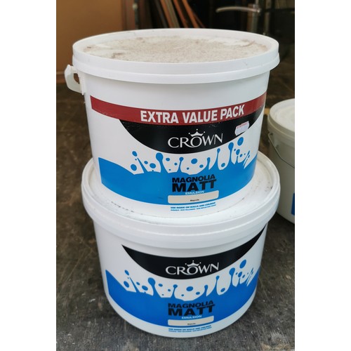 239 - Unused Crown 10 litre magnolia walls and ceilings matt emulsion plus 3/4 full 7.5 litre same