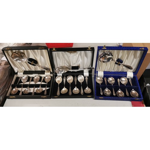 249 - 3 x silver plate, 7-piece dessert spoon sets in cases