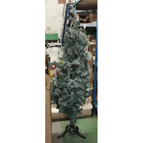 259 - 6 ft green frosted cone christmas tree with lights on stand